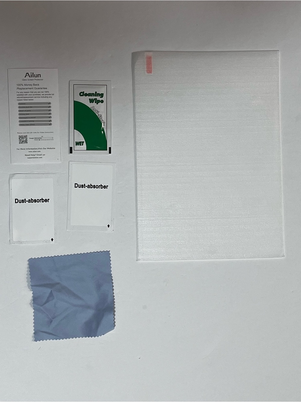 Ailun Screen Protector Kit with Blue Microfiber Cloth and White Foam Sleeve